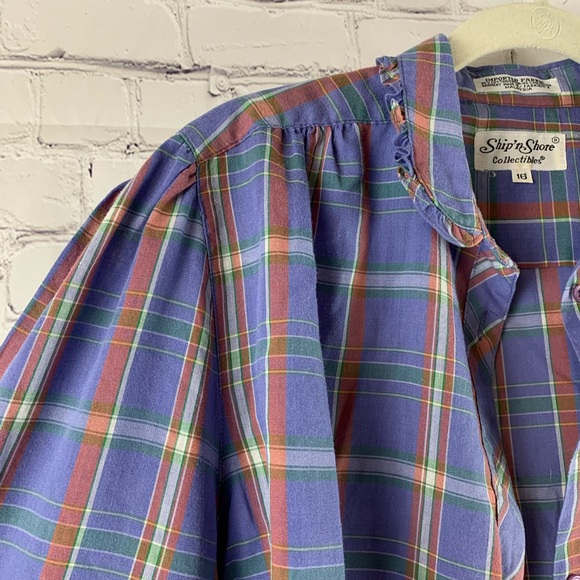 VINTAGE Shirt Button-down Blue with Red&Green Stripes - Picture 3 of 8